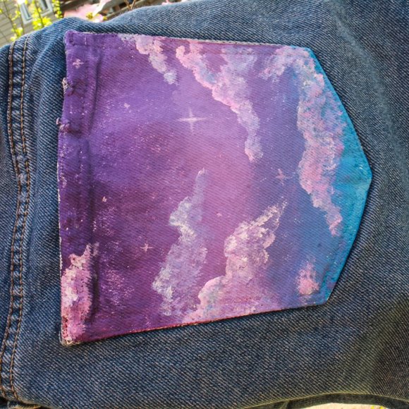 Medium Rise Galaxy Painted Jean Shorts - Picture 2 of 9